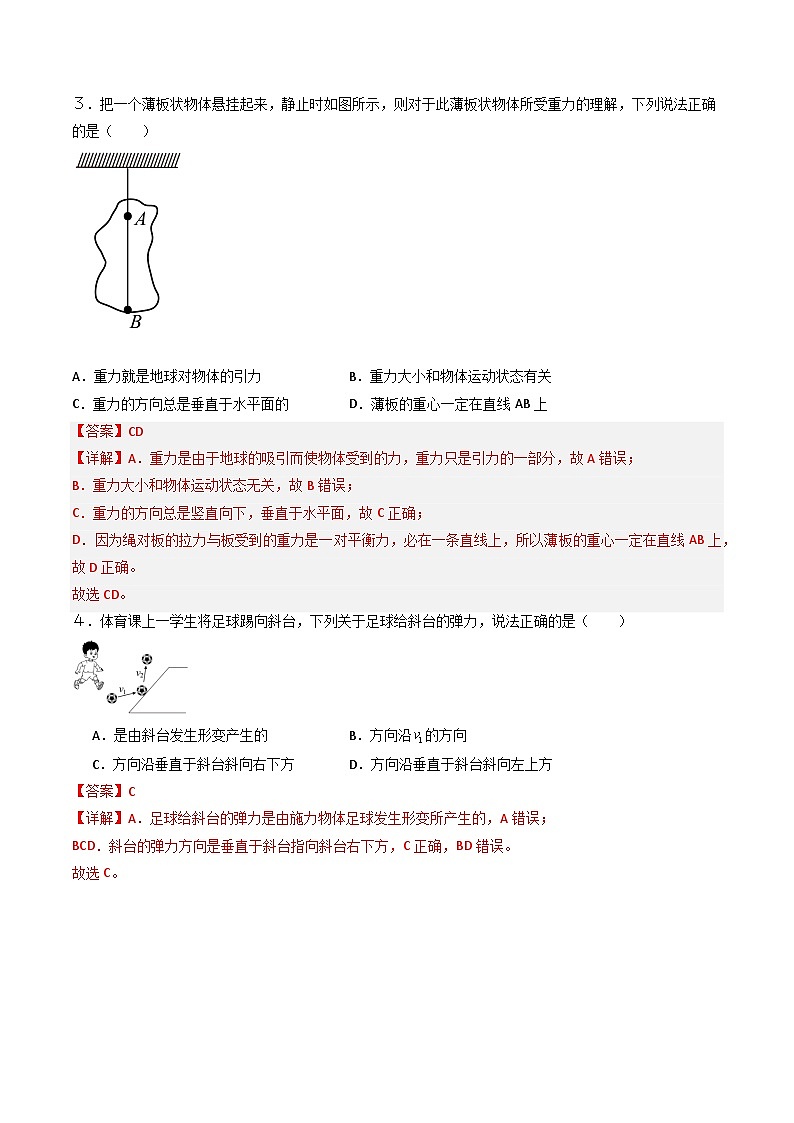 3.1生活中的常见力(分层练习)(解析版) 第2页