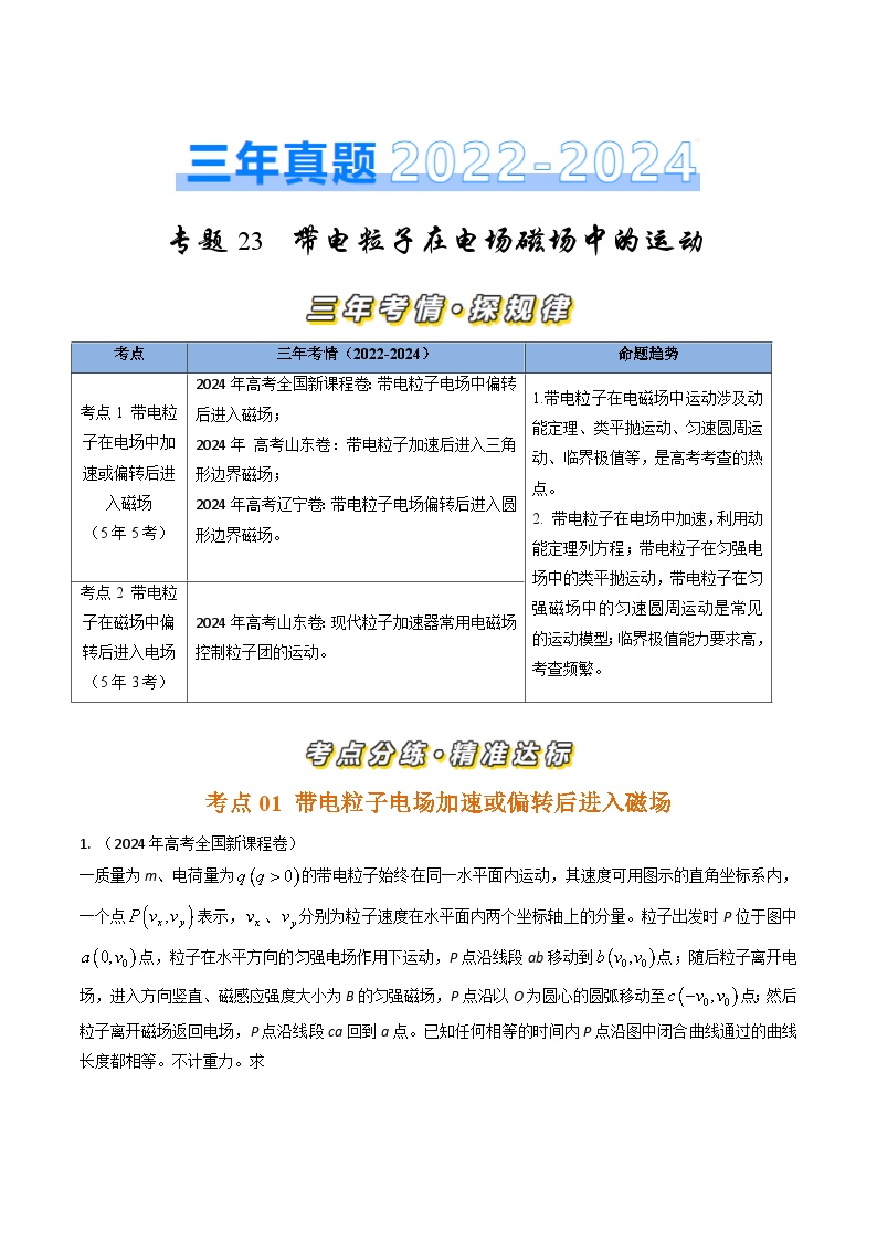 专题23带电粒子在电磁场中的运动-三年（2022-2024）高考物理真题分类汇编（全国通用）