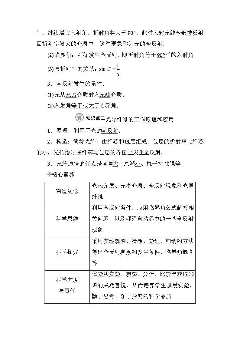 粤教版高中物理选择性必修第一册第4章光及其应用第3节光的全反射与光纤技术学案02