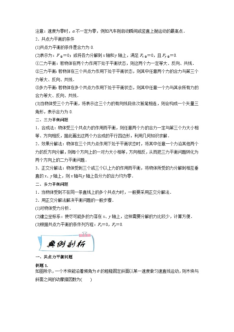 【寒假自学课】高一物理寒假精品课(人教版2019)第8天共点力平衡(原卷版+解析)02