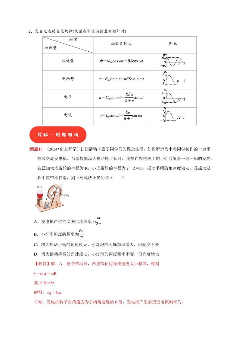第25讲 交变电流的产生和描述(教师版) 2025届高考物理一轮复习考点精讲精练(全国通用)第2页