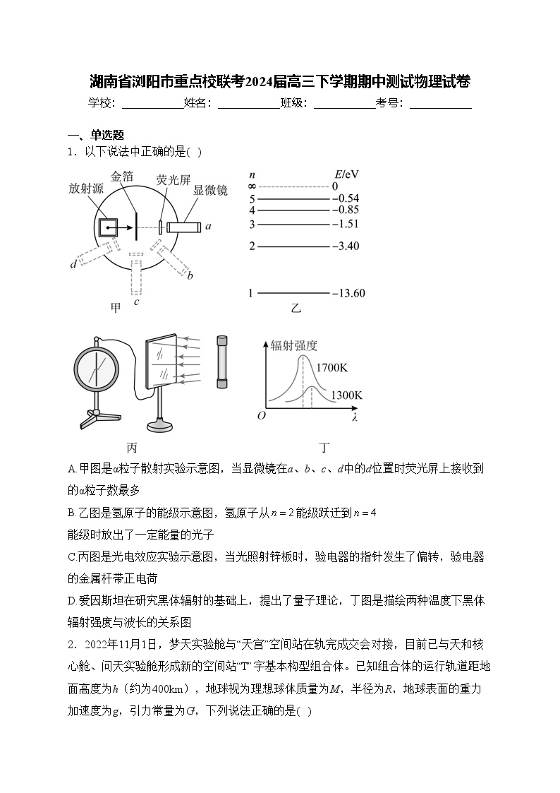 湖南省浏阳市重点校联考2024届高三下学期期中测试物理试卷(含答案)