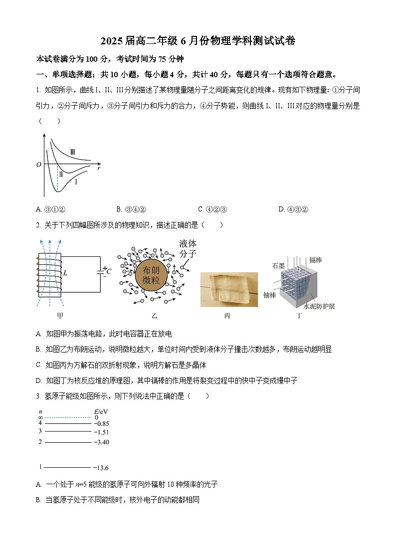 江苏省海门中学、淮阴中学、金陵中学、天一中学2023-2024学年高二下学期期末物理试卷(原卷版)第1页