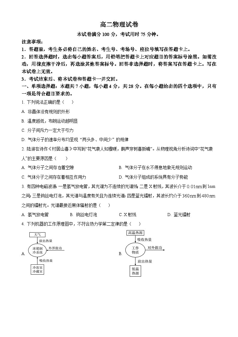 吉林省松原市2023-2024學(xué)年高二下學(xué)期期末測(cè)試物理試卷（原卷版）第1頁(yè)