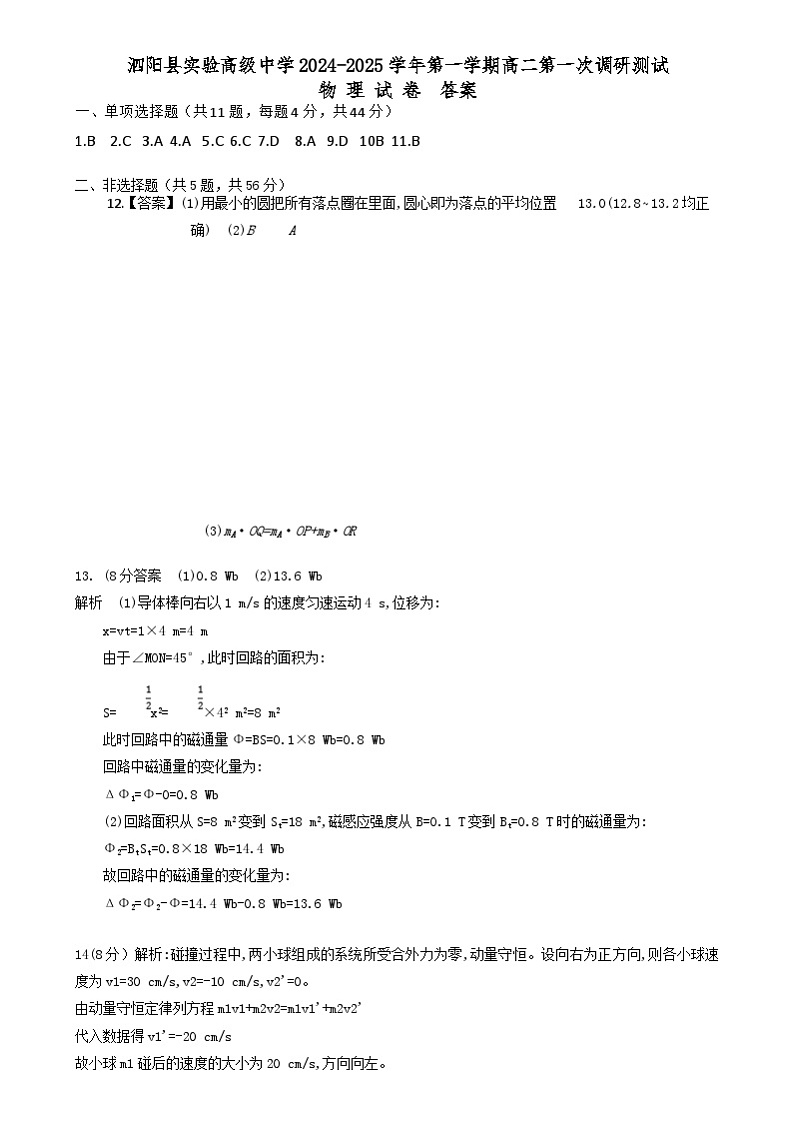 江苏省宿迁市泗阳县实验高级中学2024-2025学年高二上学期开学考试物理试题01