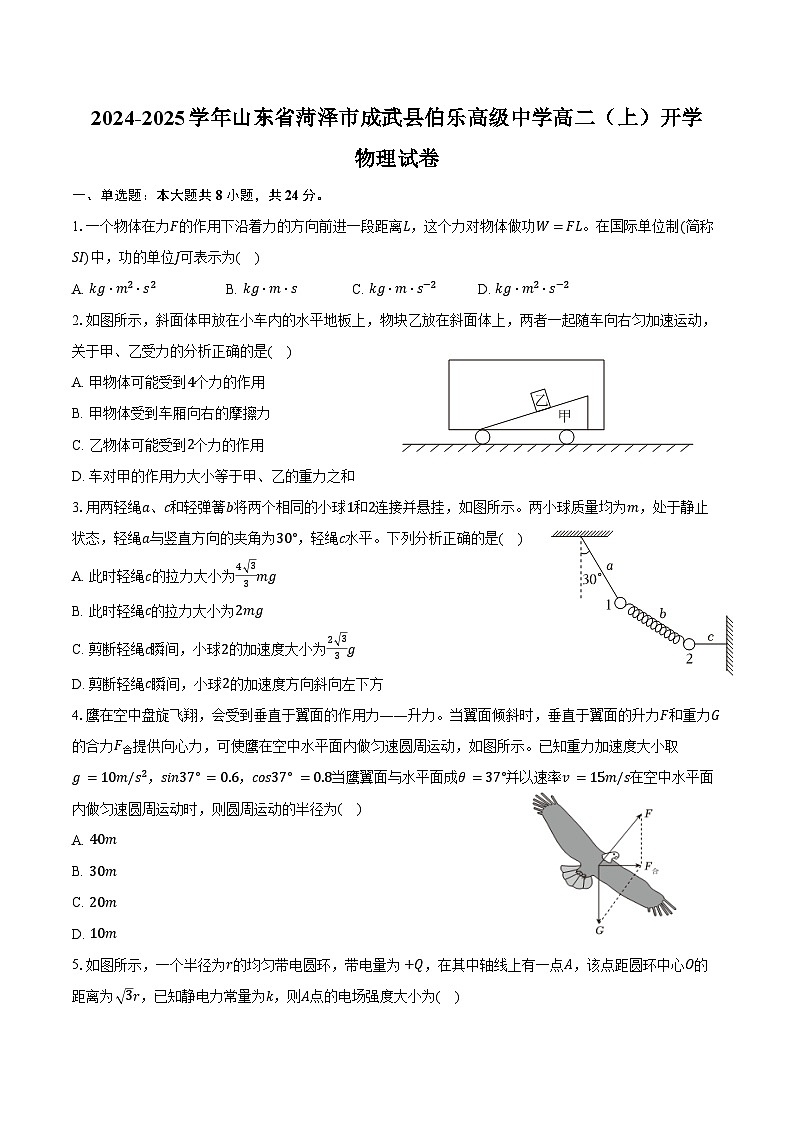 2024-2025学年山东省菏泽市成武县伯乐高级中学高二(上)开学物理试卷(含解析)第1页
