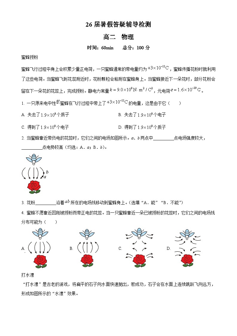 上海市华东师范大学第二附属中学2024-2025学年高二上学期开学考试物理试卷(原卷版)第1页
