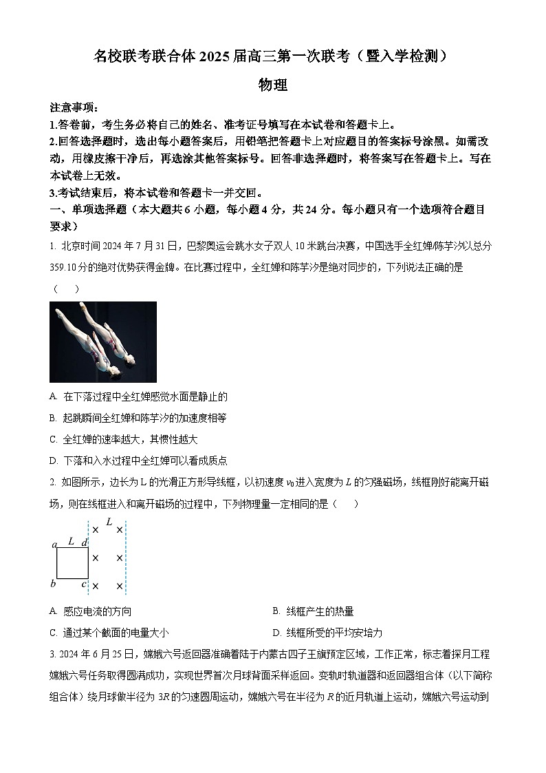 湖南省長沙市名校2024-2025學(xué)年高三上學(xué)期開學(xué)考試物理試題（原卷版）第1頁