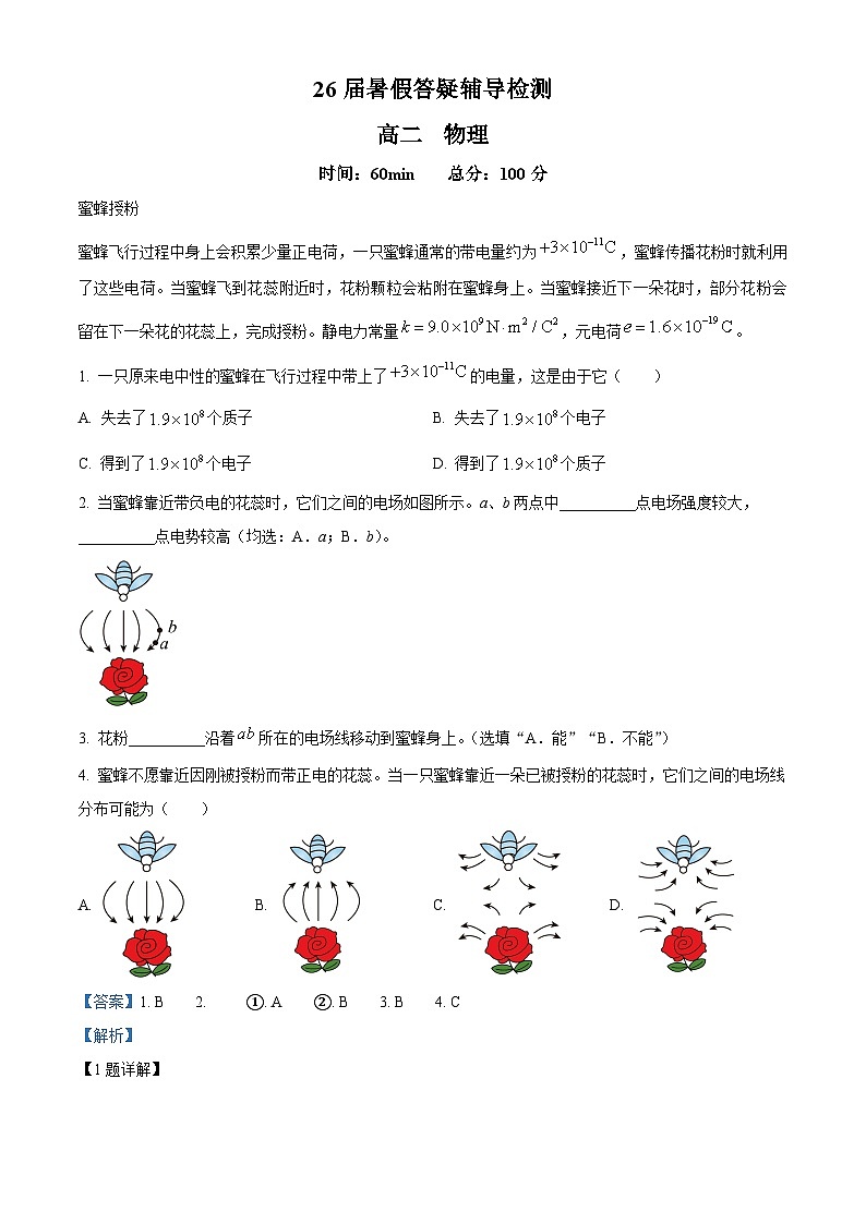 上海市华东师范大学第二附属中学2024-2025学年高二上学期开学考试物理试卷(解析版)第1页