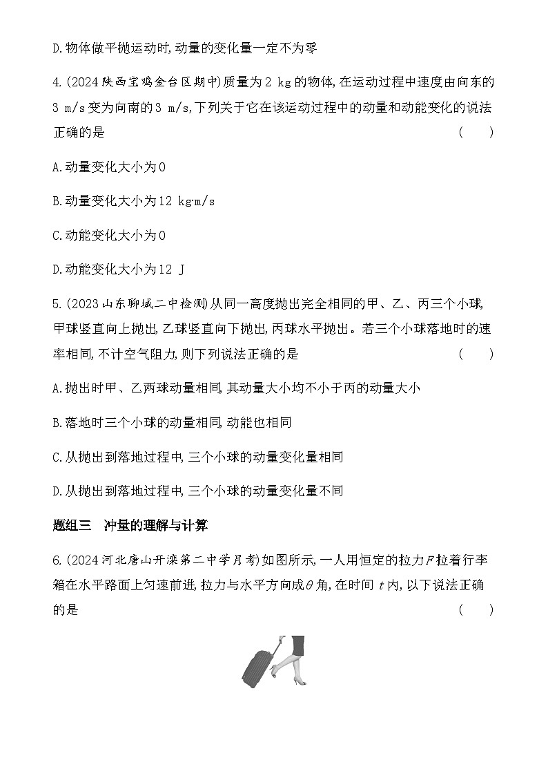 鲁科版高中物理选择性必修第一册第1章动量及其守恒定律第1节动量和动量定理练习含答案第2页