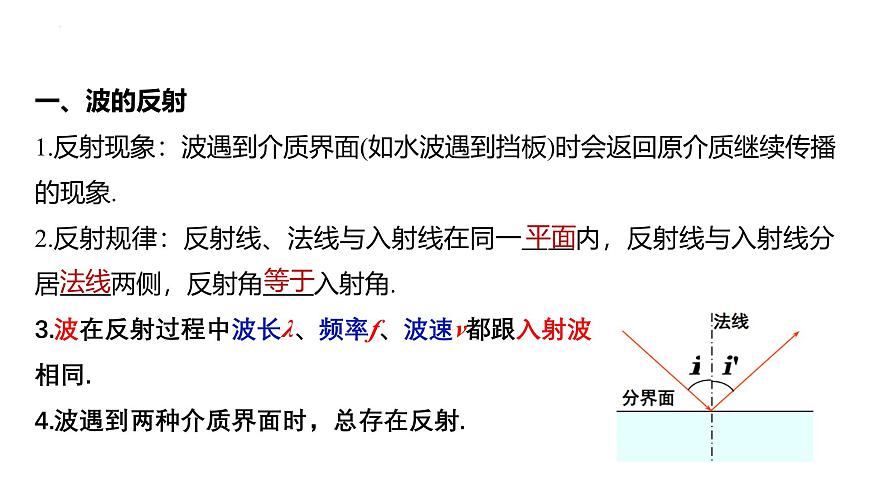 滬科版2020上海高二物理選修一 3.3機(jī)械波的反射和折射(課件)第4頁(yè)