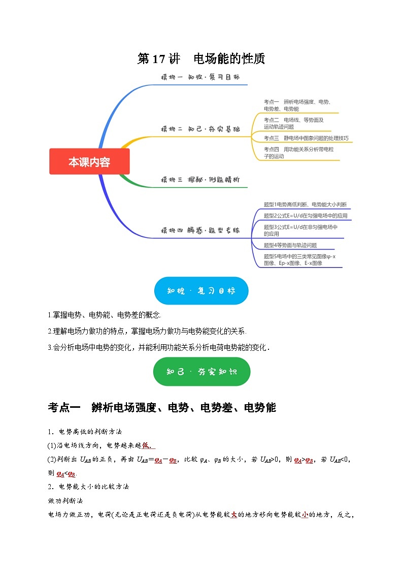 高考物理一轮复习考点精讲精练第17讲 电场能的性质(解析版)第1页