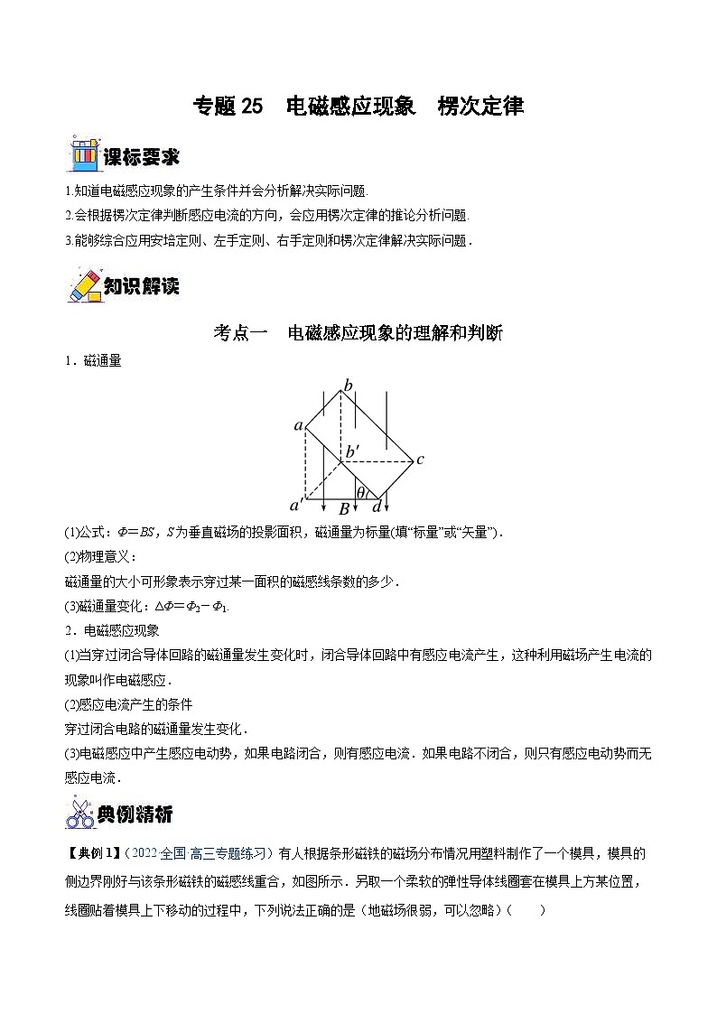 新高考物理一輪復(fù)習(xí)重難點(diǎn)練習(xí)專題25  電磁感應(yīng)現(xiàn)象　楞次定律（原卷版）第1頁(yè)
