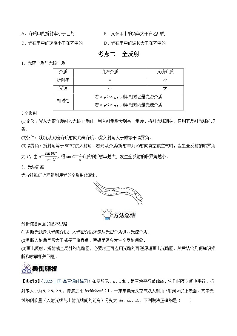 新高考物理一轮复习重难点练习专题31 光的折射、全反射(原卷版)第3页