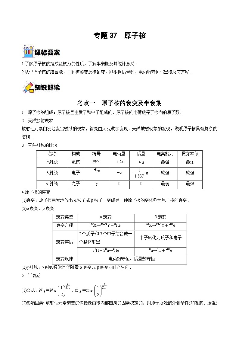 新高考物理一轮复习重难点练习专题37 原子核(原卷版)第1页
