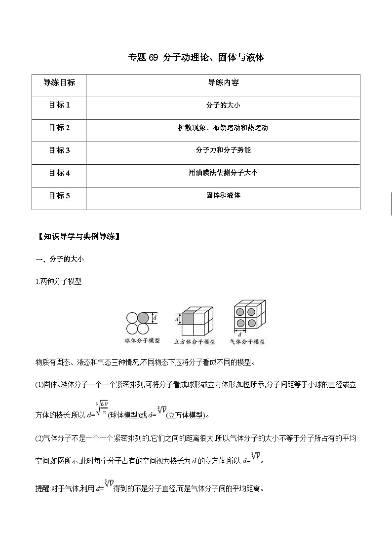 新高考物理一轮复习分层提升练习专题69 分子动理论、固体与液体(2份打包,原卷版+解析版)01