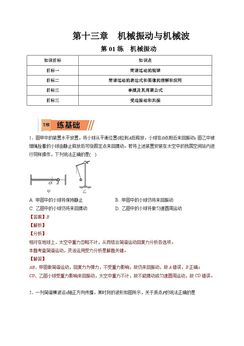 新高考物理一轮复习小题多维练习第13章机械振动与机械波第01练 机械振动(2份打包,原卷版+解析版)01