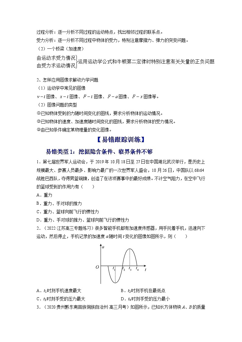 新高考物理一轮复习易错题练习——易错点05 牛顿三定律 两类动力学问题 (原卷版)第2页