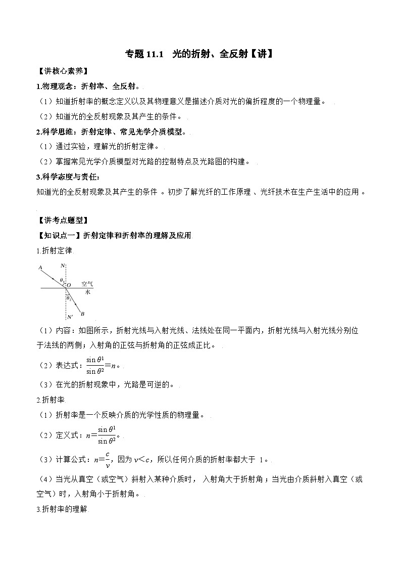 高考物理一轮复习讲义专题11.1 光的折射、全反射(原卷版)第1页