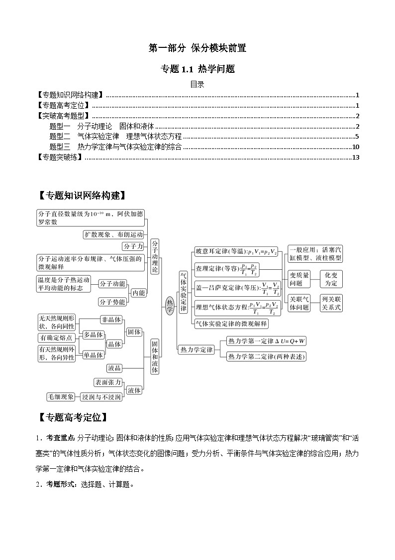 新高考物理二轮培优专题1.1+热学问题(原卷版)第1页