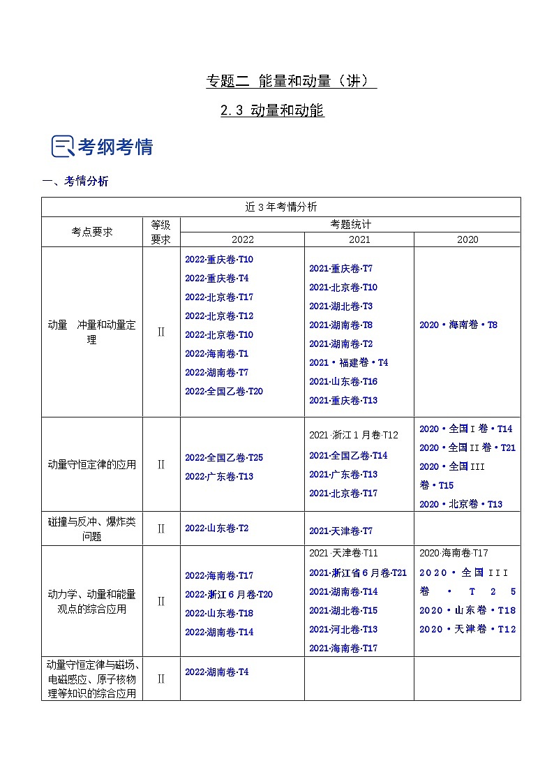 新高考物理二轮复习讲与练专题2.3 动量和动能(讲)(原卷版)第1页