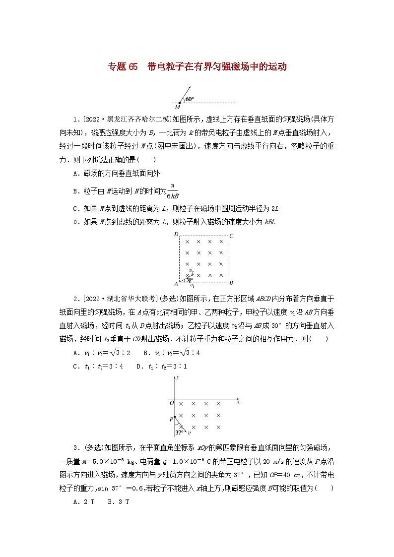 新高考物理一轮复习考点巩固练习专题65带电粒子在有界匀强磁场中的运动(含解析)01