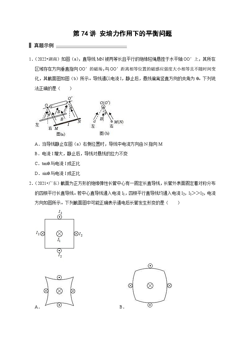 新高考物理一轮复习考点精讲精练第74讲 安培力作用下的平衡问题(2份打包,原卷版+解析版)01