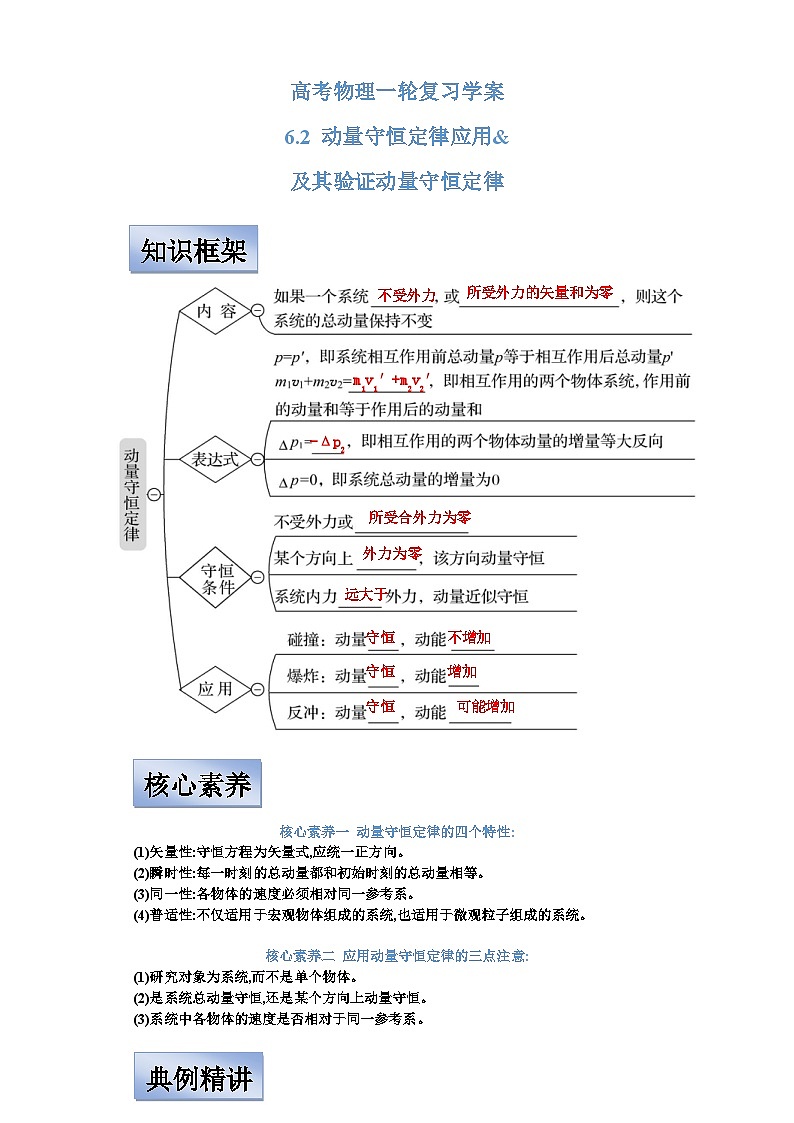 新高考物理一轮复习学案  6.2 动量守恒定律应用及其验证机械能守恒定律(含解析)第1页