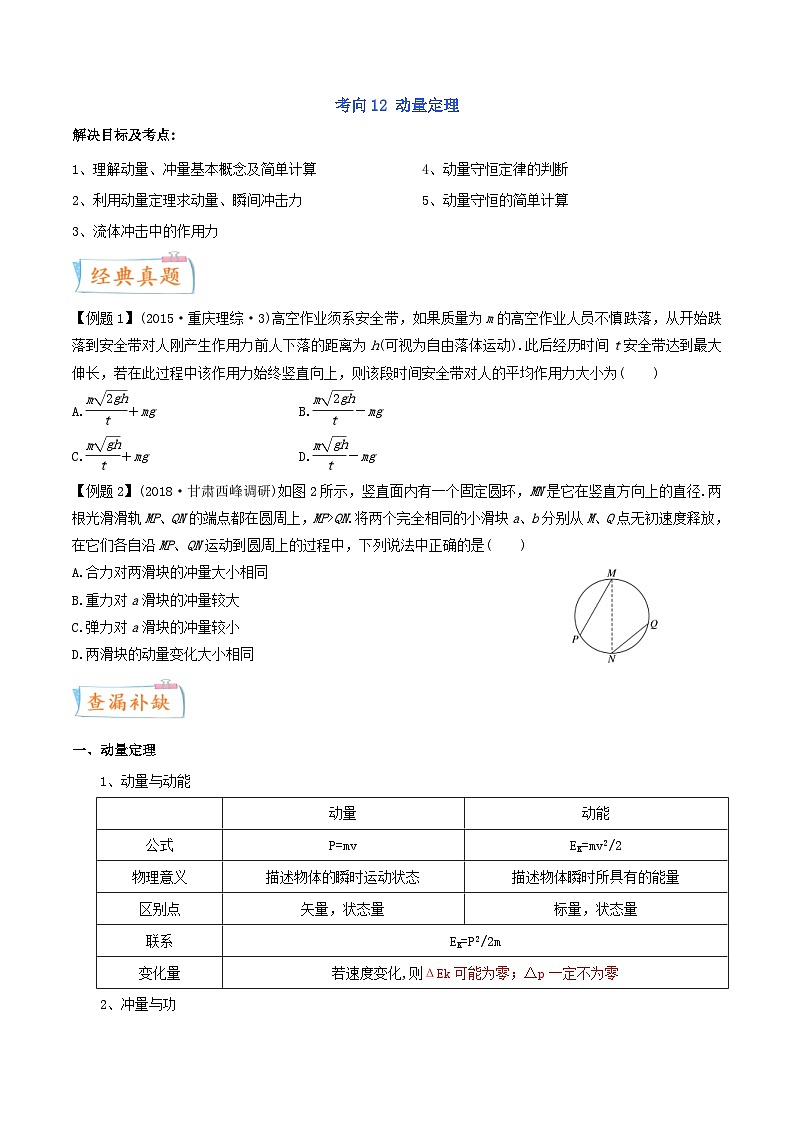 新高考物理一轮复习考点练习考向12 动量定理(含解析)第1页