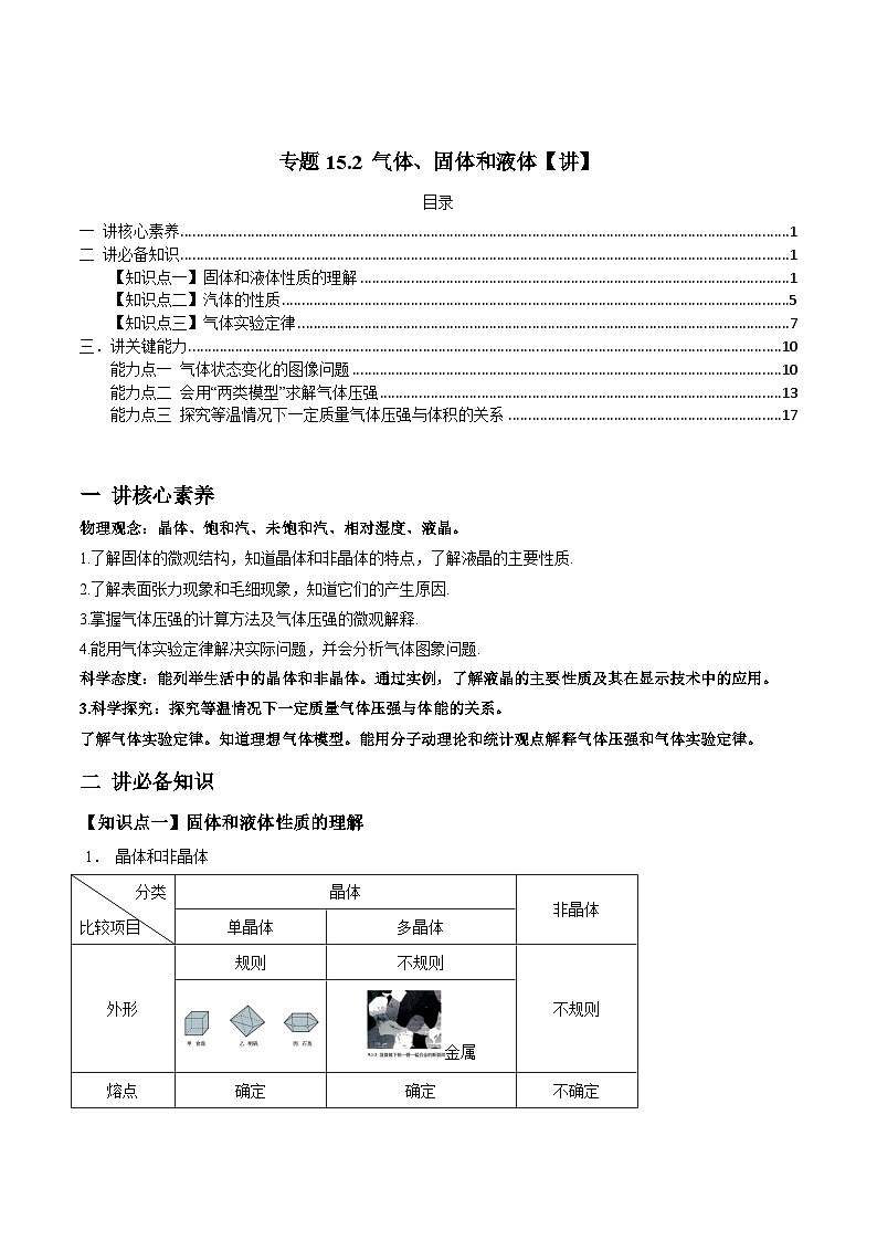 新高考物理一轮复习讲与练专题15.2 气体、固体和液体【讲】(原卷版)第1页
