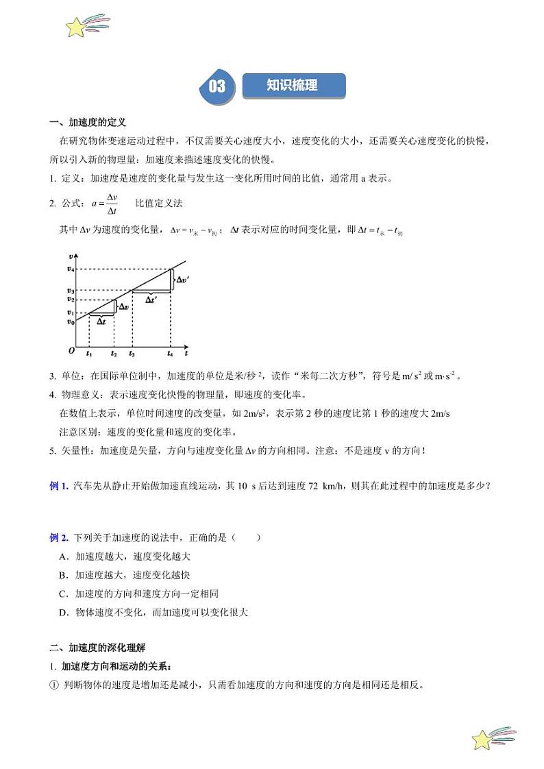 第1.4节 速度变化的快慢 加速度(含答案) 2024-2025学年高一物理同步学与练(沪科版2020上海必修第一册)02