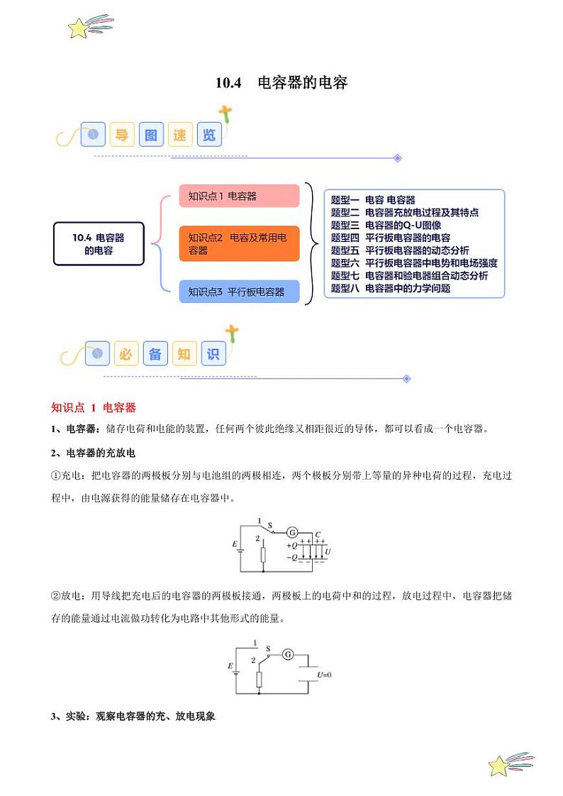 10.4 电容器的电容(8大题型)-2024-2025学年高二物理同步题型分类讲与练(人教版2019必修第三册)(教师版)第1页