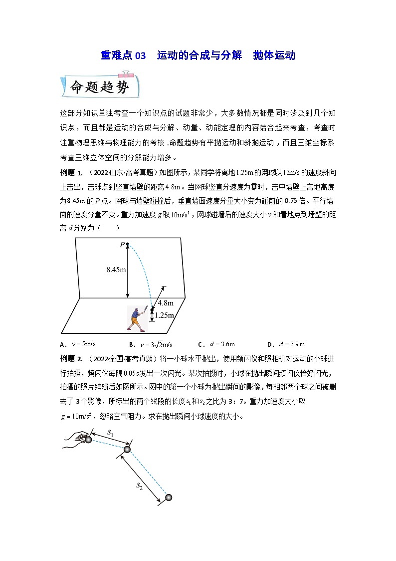 高考物理二轮复习专题培优练习重难点03 运动的合成与分解 抛体运动(原卷版)第1页