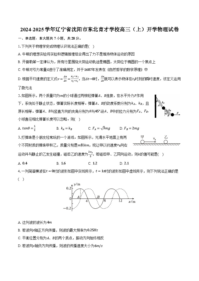 2024-2025学年辽宁省沈阳市东北育才学校高三(上)开学物理试卷(含解析)01