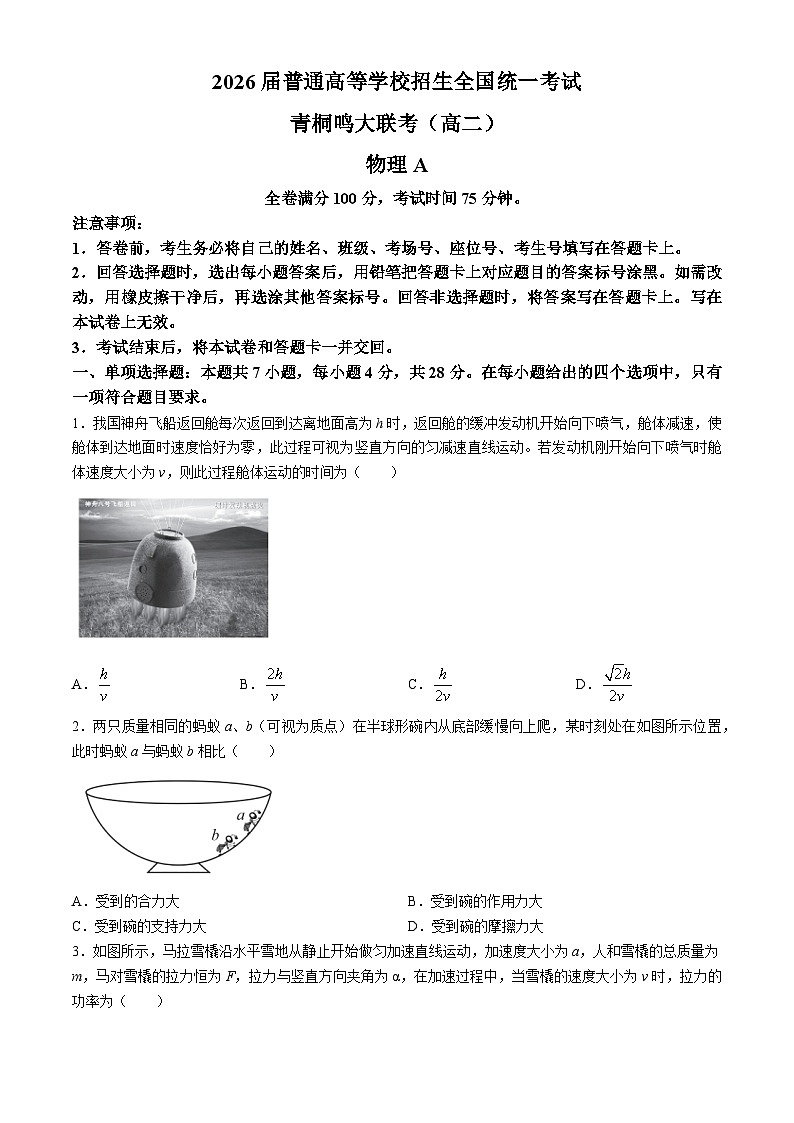 河南省青桐鸣2024-2025学年高二上学期9月联考物理试题第1页