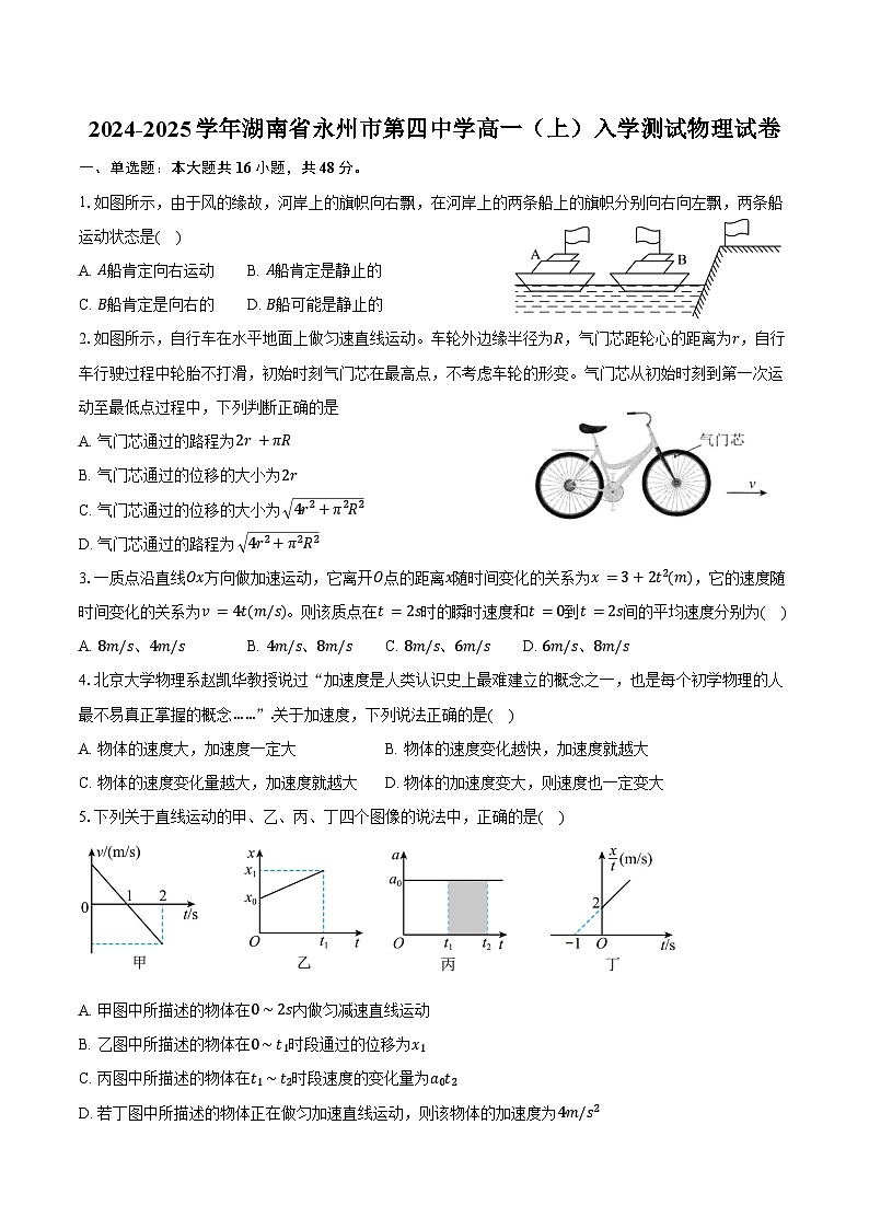 2024-2025学年湖南省永州市第四中学高一(上)入学测试物理试卷(含解析)第1页