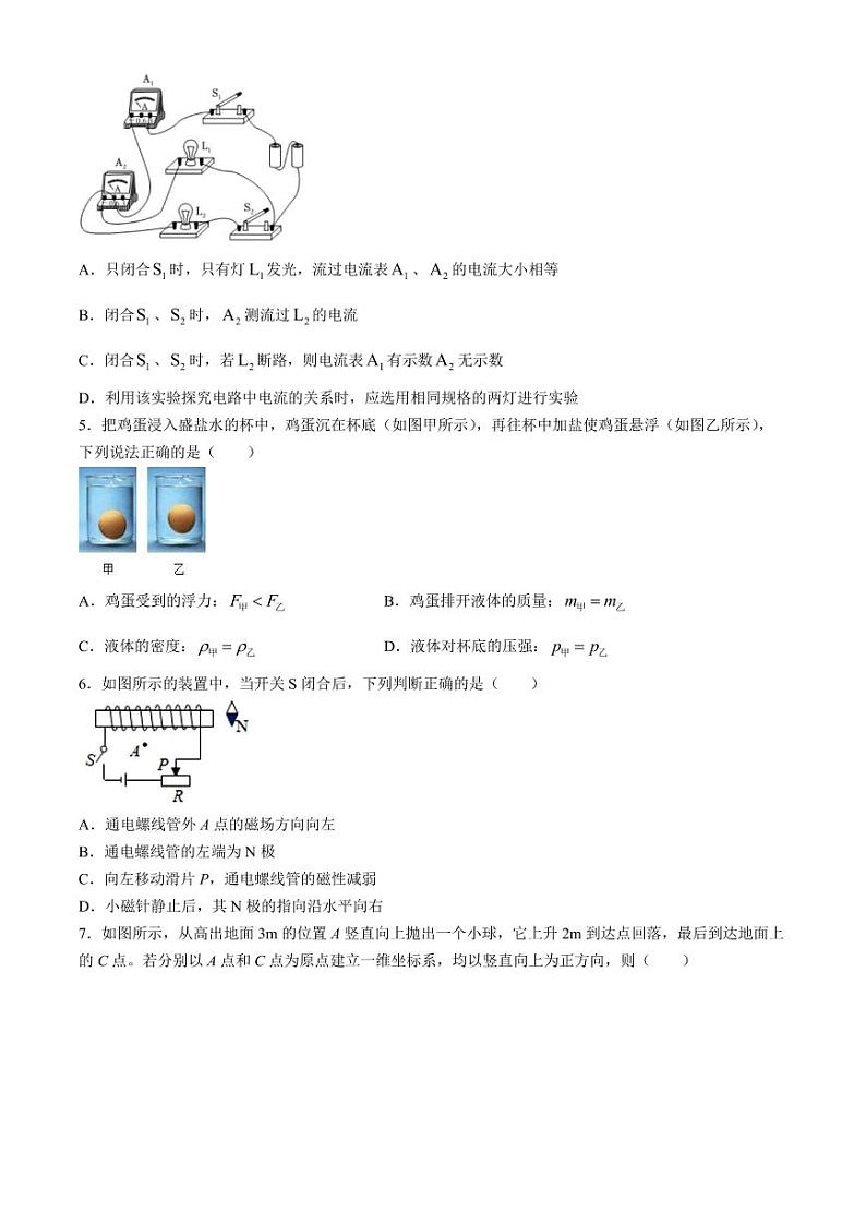 四川绵阳南山中学2024年高一上学期8 月入学考试物理试题+答案第2页