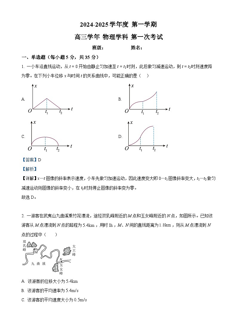 黑龙江省牡丹江市海林市朝鲜族中学2024-2025学年高三上学期9月月考物理试卷(解析版)第1页