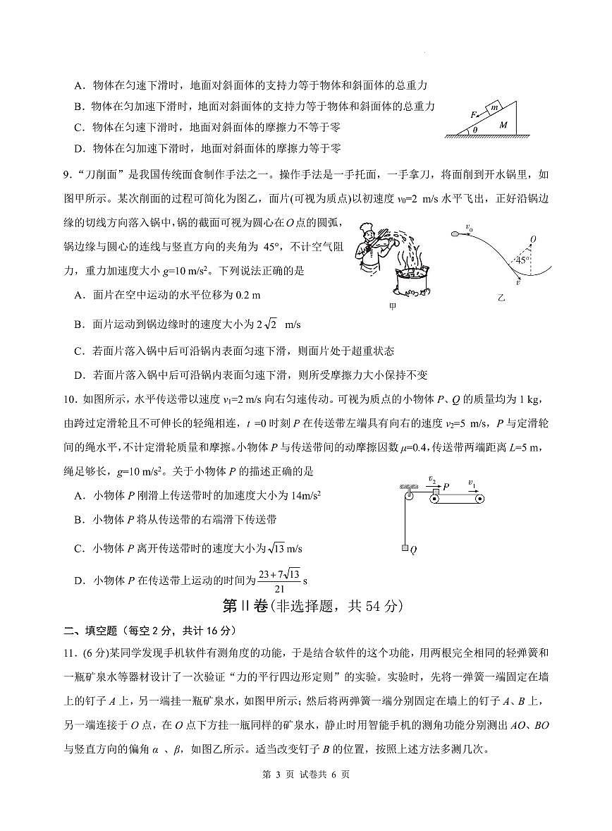 2025屆四川綿陽南山中學高三9月月考物理試題（含答案）第3頁