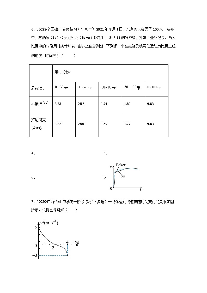(人教版必修第一册)高物理同步精品练习2.2匀变速直线运动的速度与时间的关系(精选练习)(原卷版+解析)02