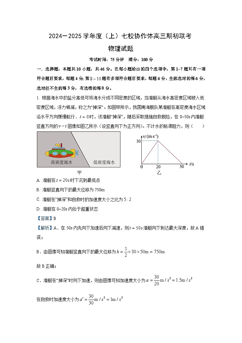 【物理】辽宁省七校协作体2024-2025学年高三上学期开学试题(解析版)第1页