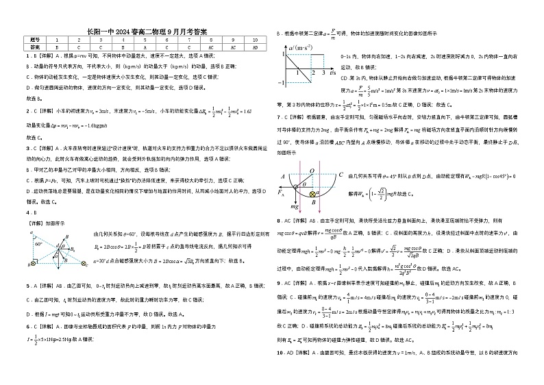 长阳一中2024-2025年度高二9月月考物理答案第1页