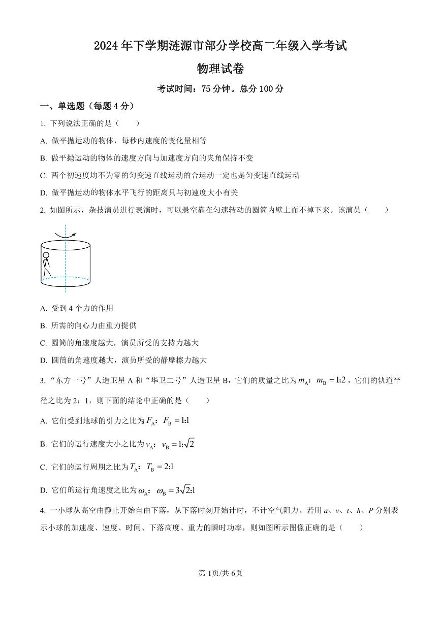 精品解析：湖南省娄底市涟源市部分学校2024-2025学年高二上学期开学考试物理试题（原卷版）_create