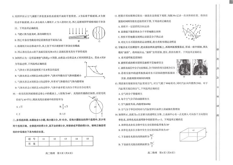 山西省太原市2023-2024学年第二学期高二年级期末学业诊断考试+物理试卷第2页