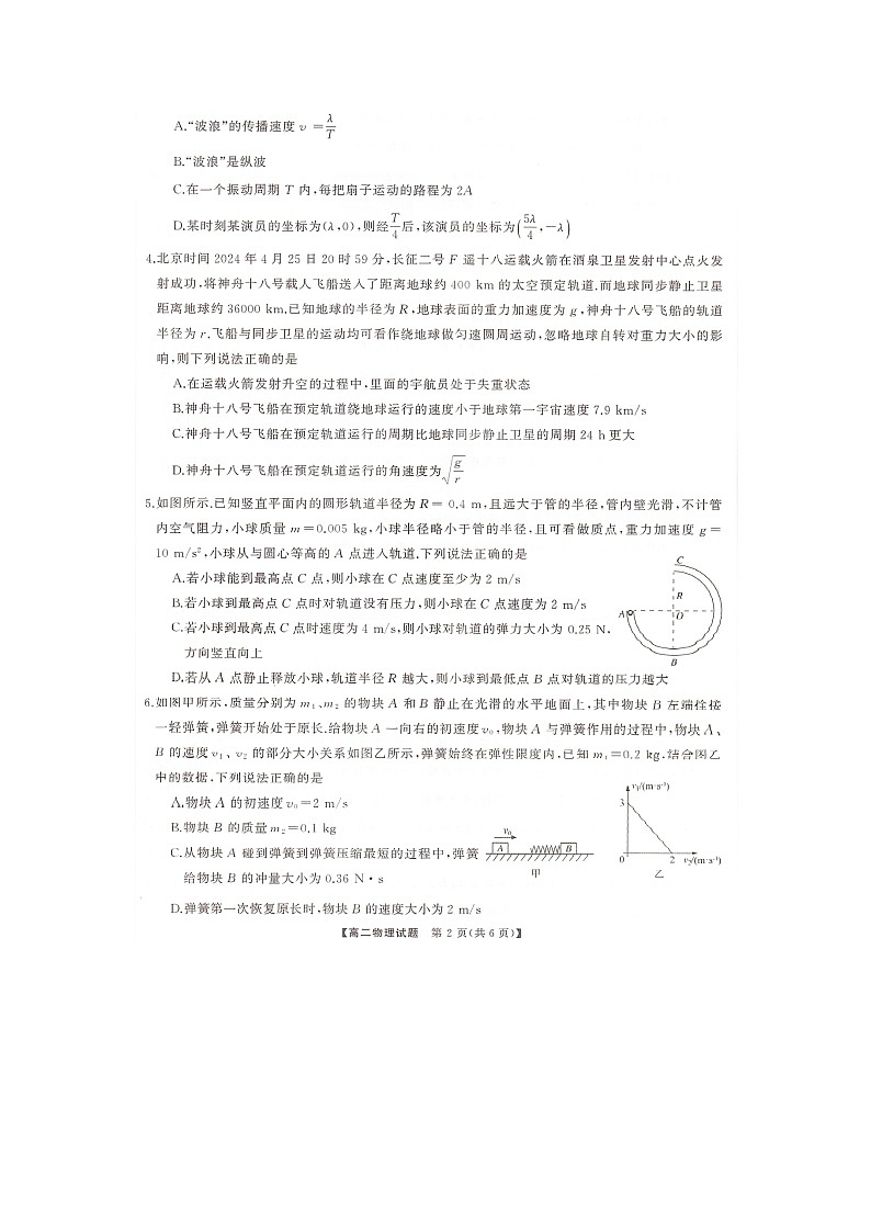 湖南省天壹大联考2023-2024年下学期高二期末联考+物理试卷第2页