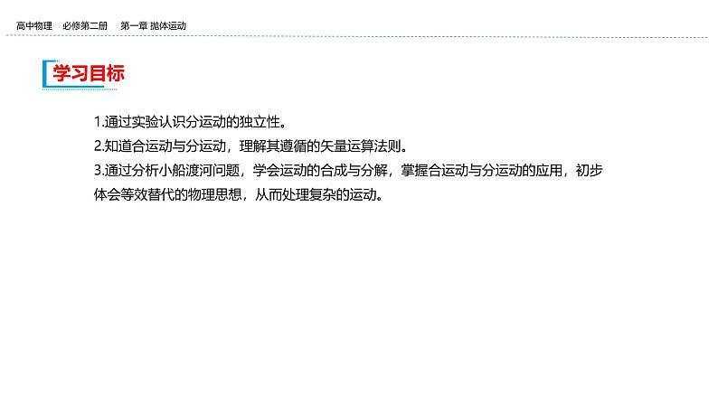 2024-2025学年高一物理必修第二册(粤教版)教学课件 第一章抛体运动 第二节运动的合成与分解第2页