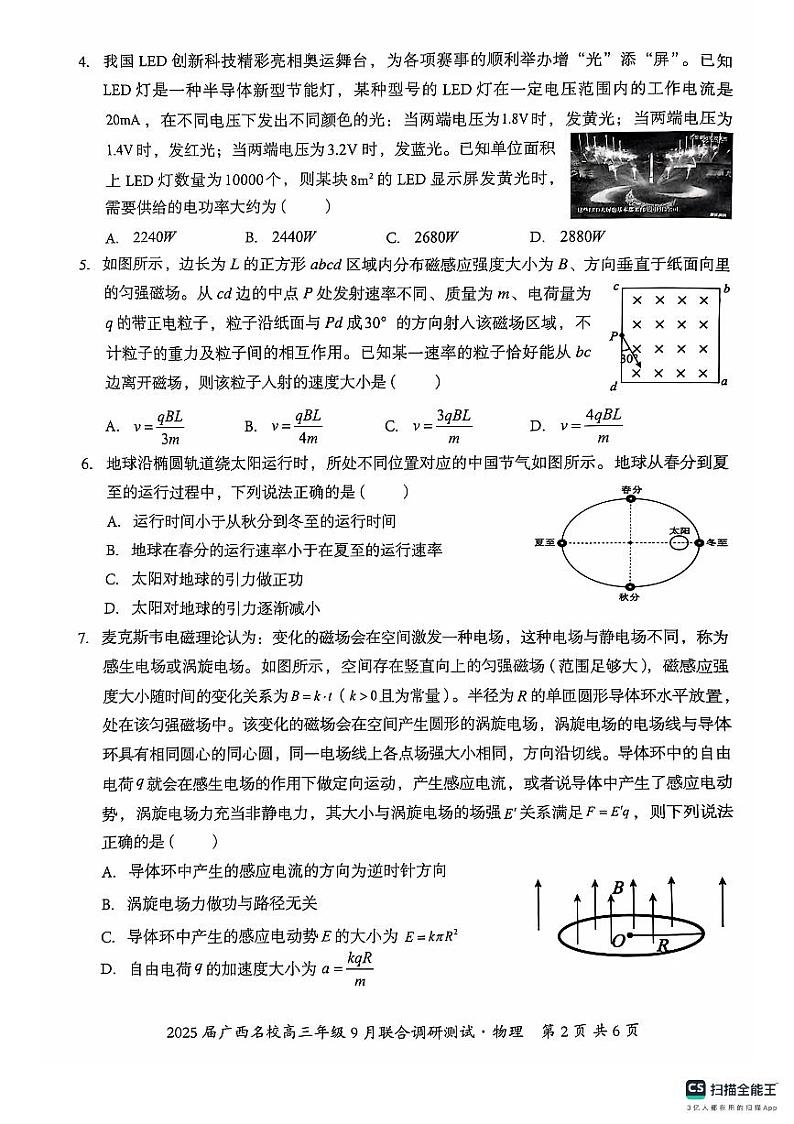 2025届广西名校高三9月联合调研测试试卷+物理(含答案)02