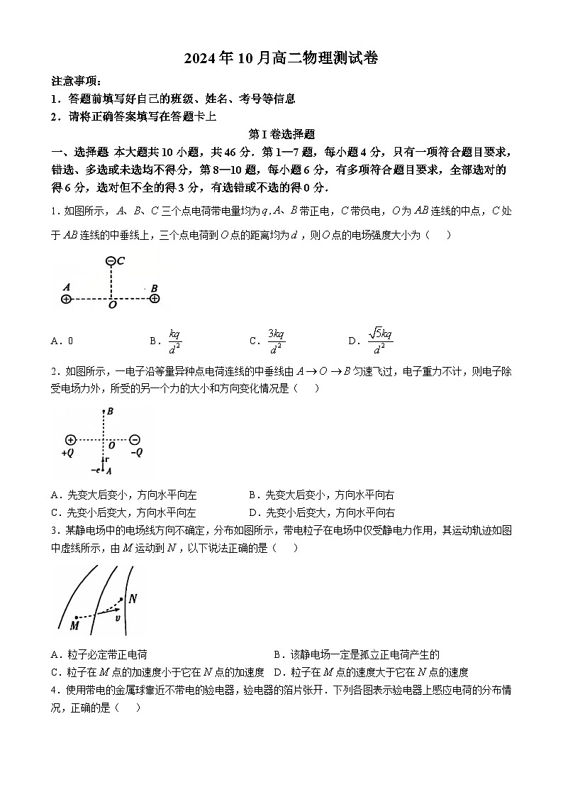 广西壮族自治区玉林市玉林市第十一中学2024-2025学年高二上学期10月月考物理试题(无答案)第1页