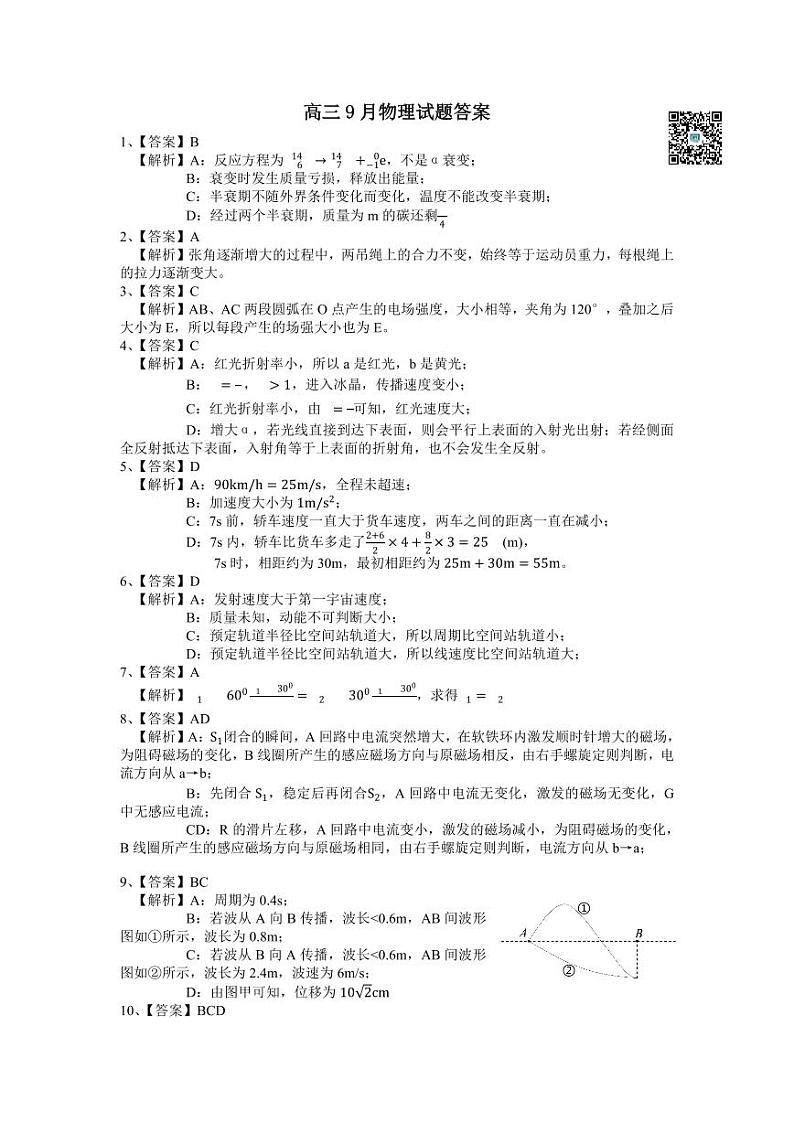 湖北省“宜荆荆恩”2025试卷+届高三9月起点考试试卷+物理答案第1页