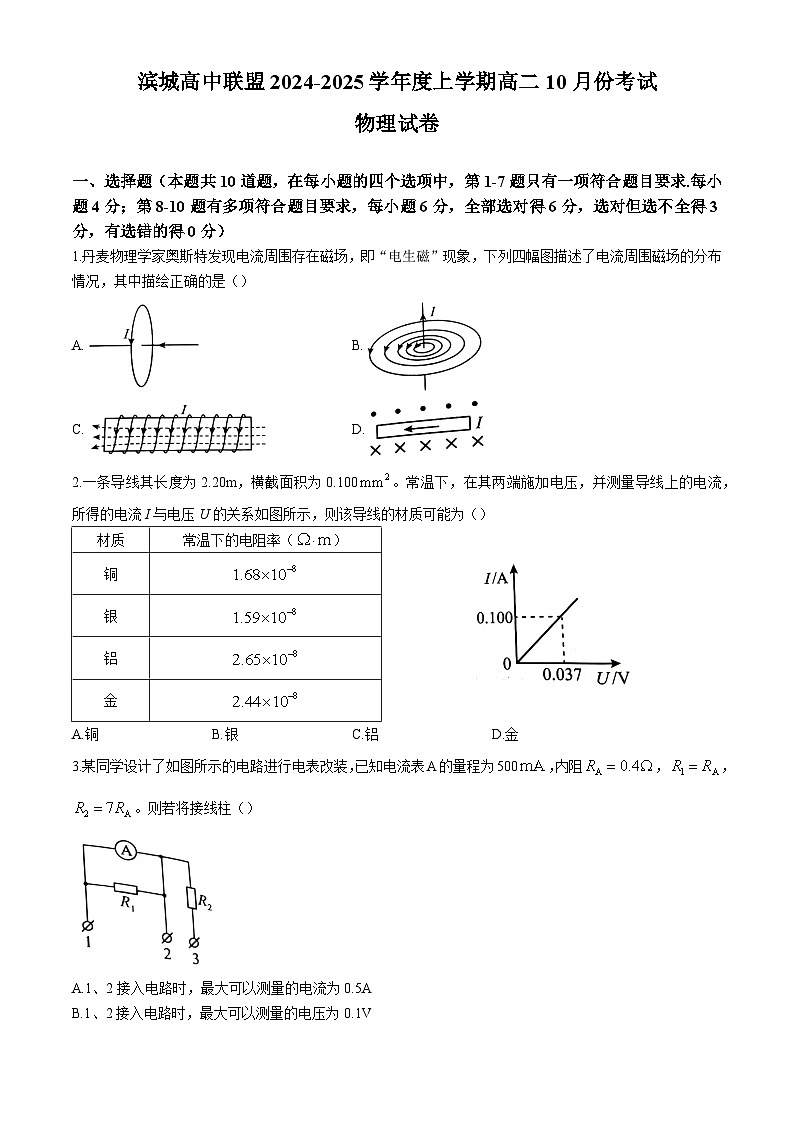 辽宁省大连市大连滨城联盟2024-2025学年高二上学期10月月考物理试题第1页